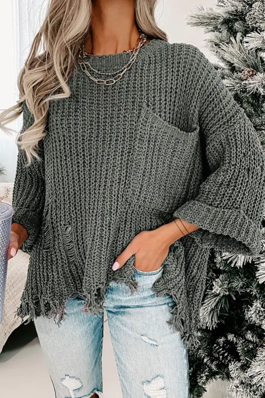 Distressed Round Neck Drop Shoulder Sweater sold by Charming Charlie
