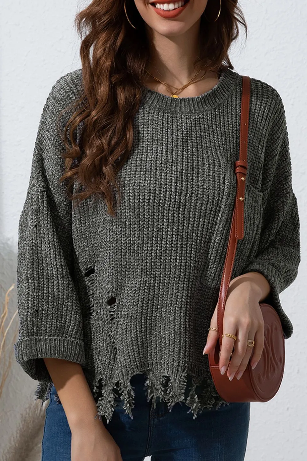 Distressed Round Neck Drop Shoulder Sweater sold by Charming Charlie product image thumbnail 5