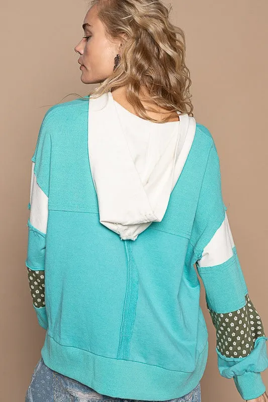 POL Exposed Seam Floral Patchwork French Terry Hoodie sold by Charming Charlie product image thumbnail 2