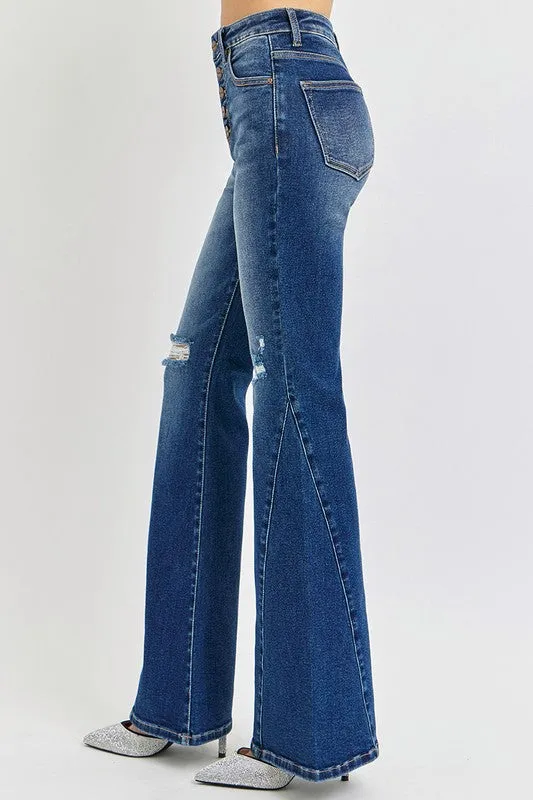 RISEN Distressed Button-Fly Flare Jeans sold by Charming Charlie product image thumbnail 3