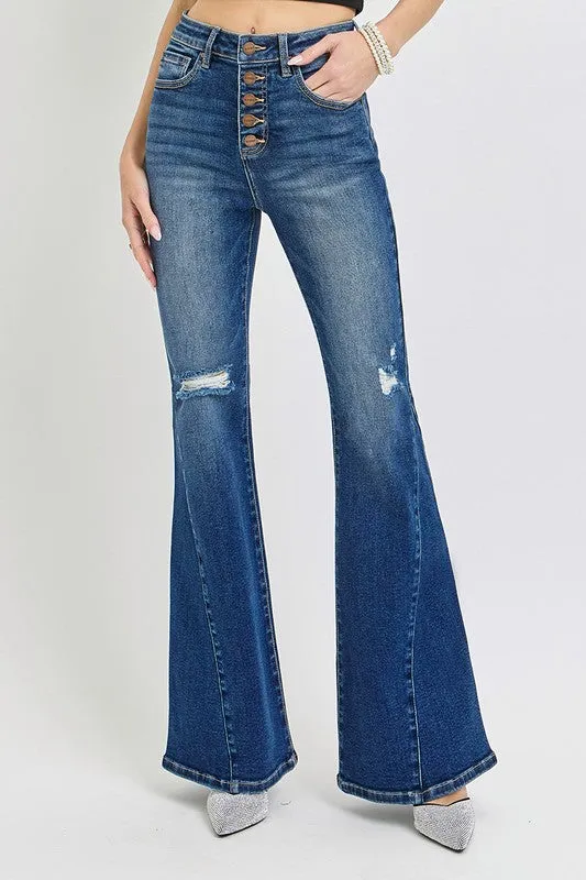 RISEN Distressed Button-Fly Flare Jeans sold by Charming Charlie