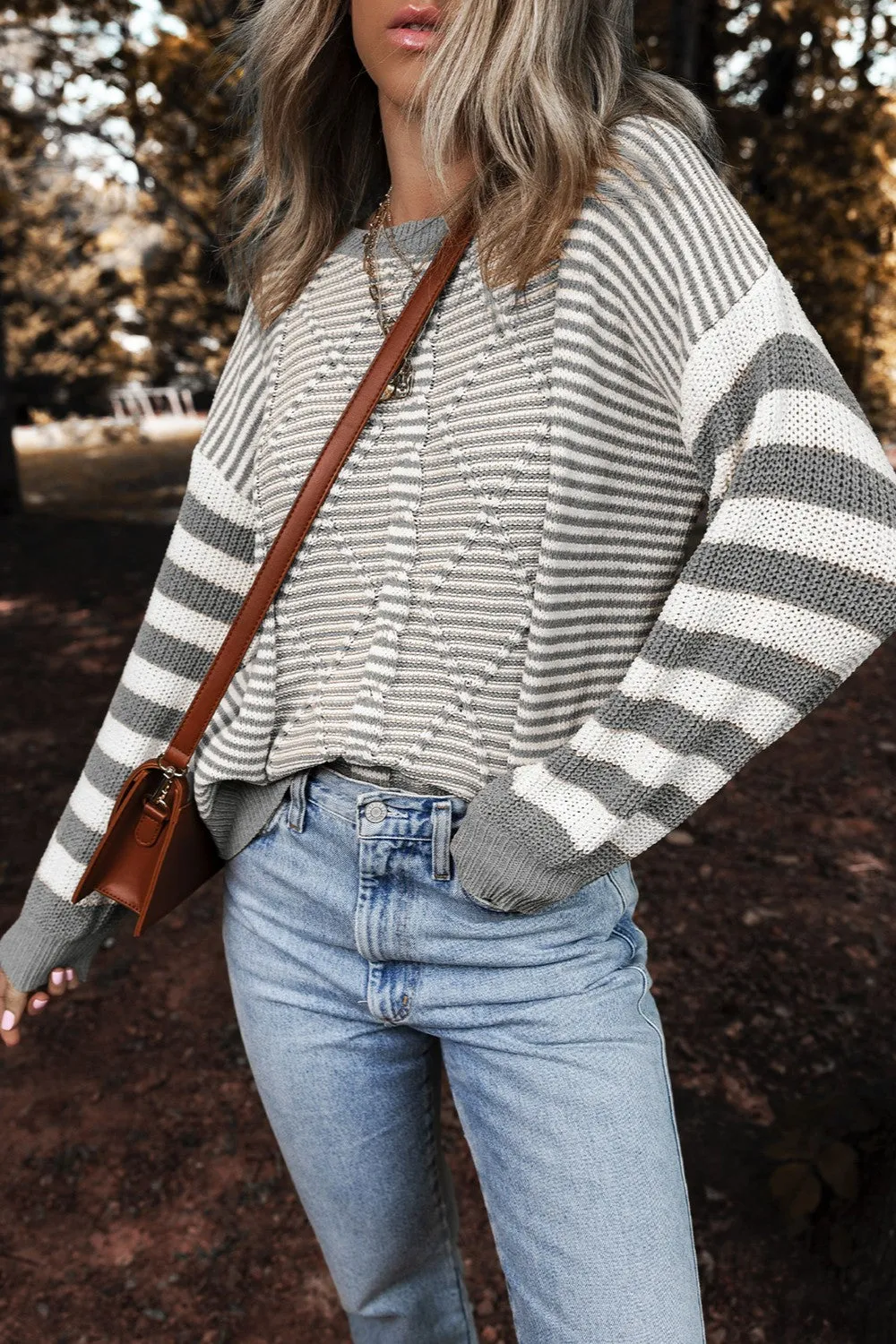 Striped Round Neck Long Sleeve Sweater sold by Charming Charlie product image thumbnail 2