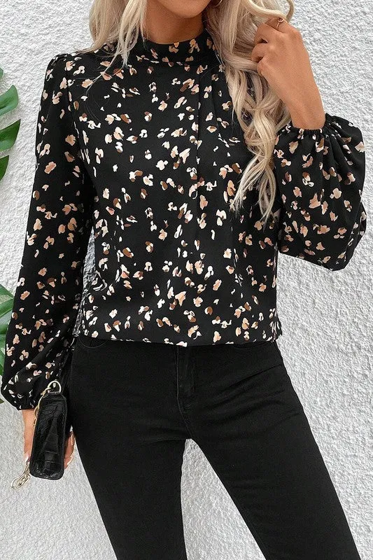 Leopard Print Puff Sleeve Mock Neck Pleated Blouse sold by Charming Charlie product image thumbnail 3