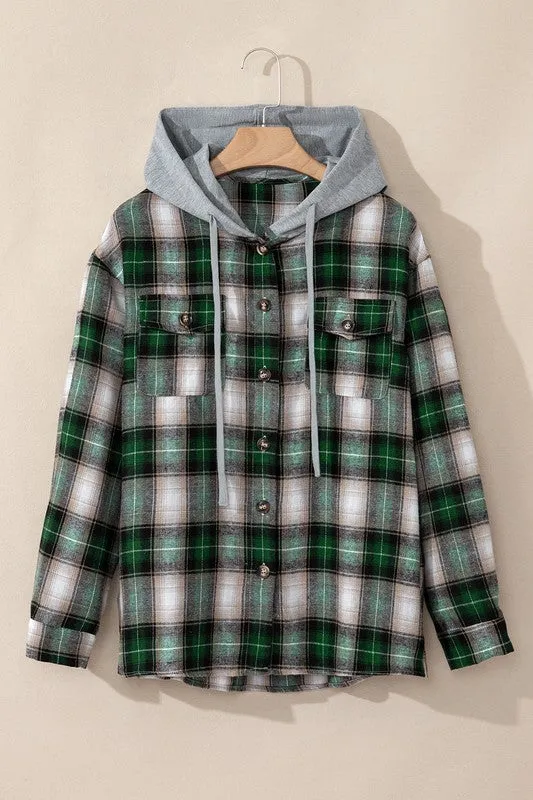 Women Plaid Print Chest Hooded Shacket Jackets sold by Charming Charlie product image thumbnail 4
