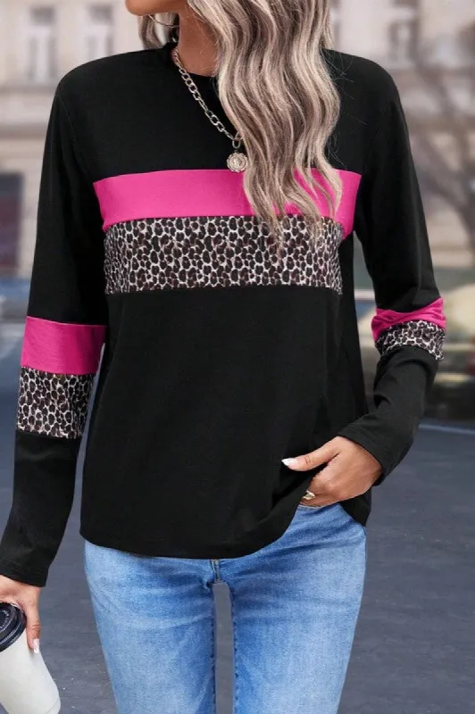 Leopard Colorblock Patchwork Crew Neck Top sold by Charming Charlie