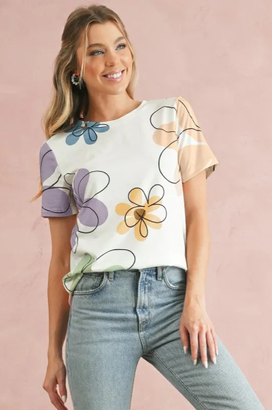 Summer Flower Print Round Neck T Shirt sold by Charming Charlie