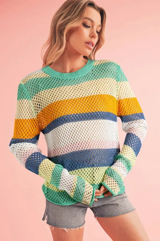 Colorblock Striped Hollow Knitted Top sold by Charming Charlie
