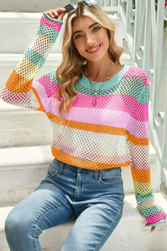Colorblock Striped Hollow Knitted Top sold by Charming Charlie