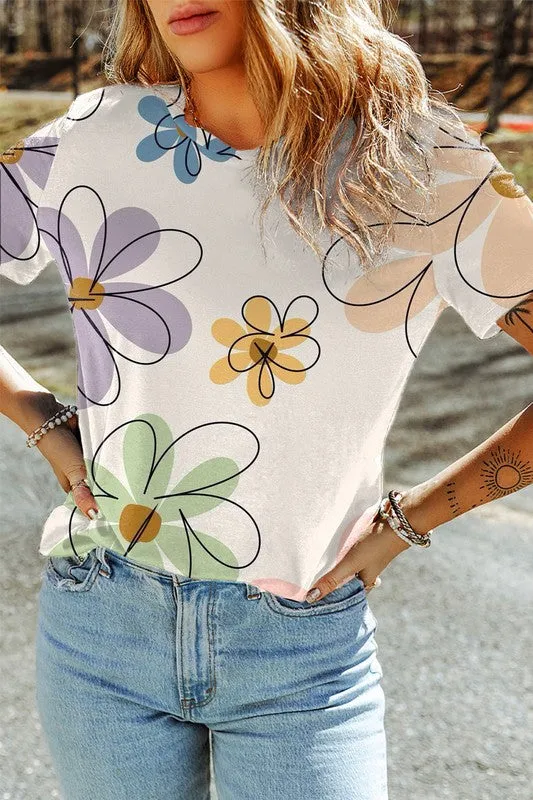 Summer Flower Print Casual Round Neck T Shirt sold by Charming Charlie