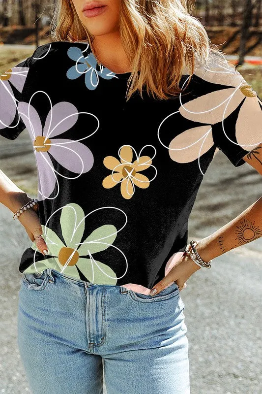 Summer Flower Print Casual Round Neck T Shirt sold by Charming Charlie product image thumbnail 4