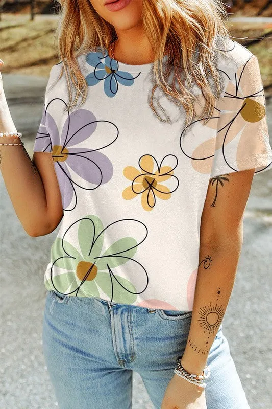 Summer Flower Print Casual Round Neck T Shirt sold by Charming Charlie product image thumbnail 3