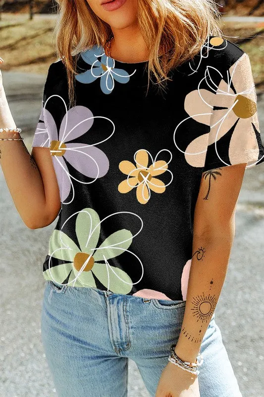 Summer Flower Print Casual Round Neck T Shirt sold by Charming Charlie product image thumbnail 2