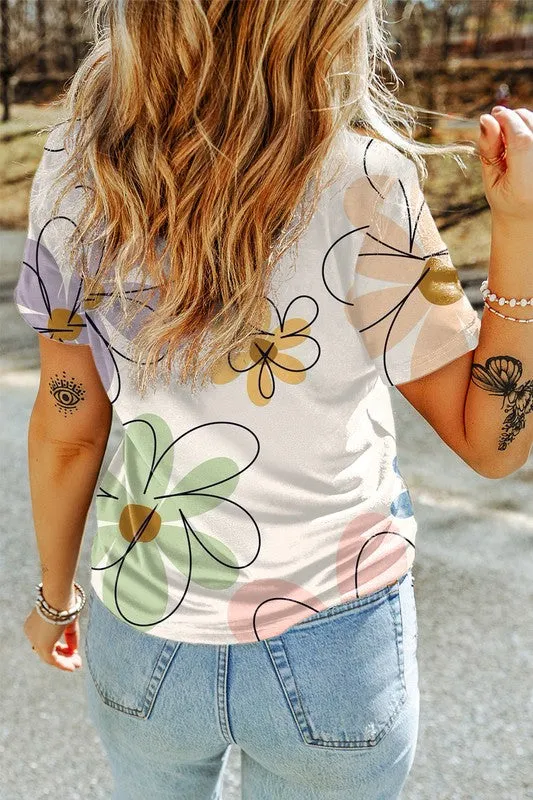 Summer Flower Print Casual Round Neck T Shirt sold by Charming Charlie product image thumbnail 5