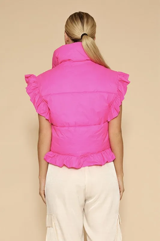 Cropped ruffle puffer vest sold by Charming Charlie product image thumbnail 3
