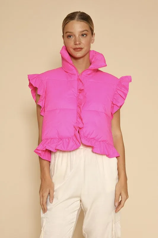 Cropped ruffle puffer vest sold by Charming Charlie product image thumbnail 2