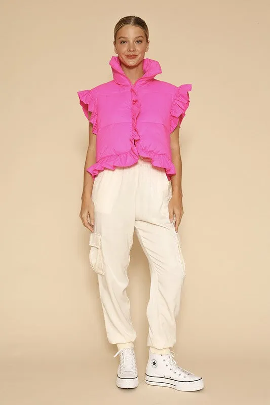 Cropped ruffle puffer vest sold by Charming Charlie product image thumbnail 4