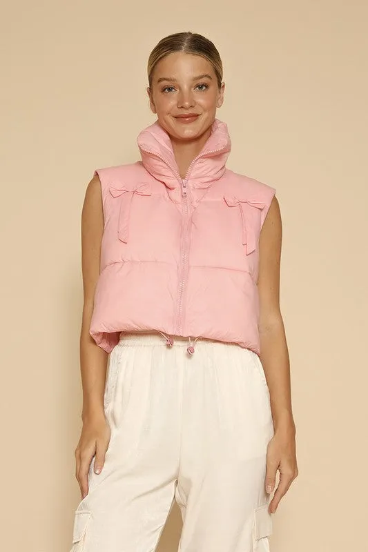 Bow cropped puffer vest sold by Charming Charlie product image thumbnail 2