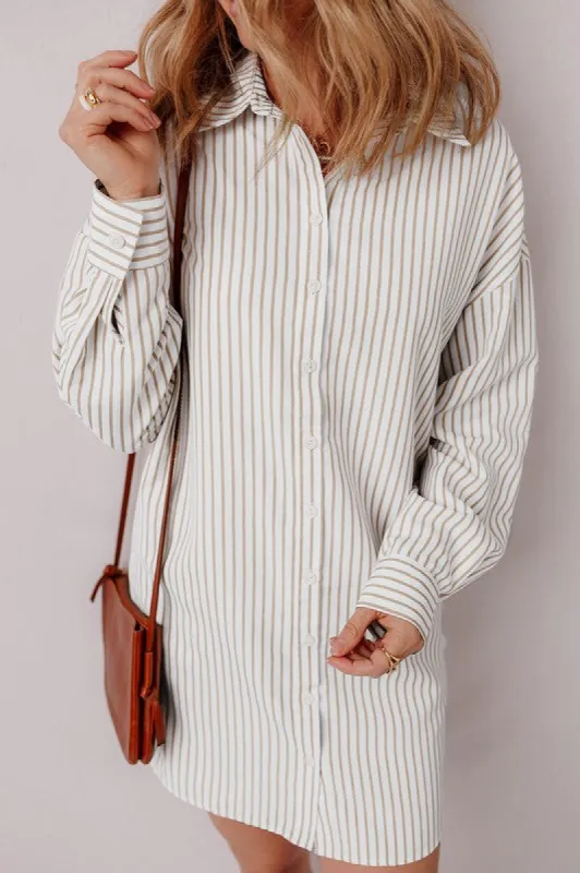 Stripe Long Sleeve Button Up Mini Shirt Dress sold by Charming Charlie