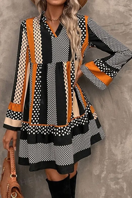 Striped Polka Dot Print Ruffled Hem Mini Dress sold by Charming Charlie