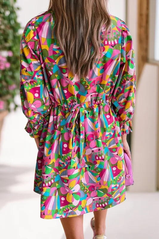 Abstract Lantern Sleeve Buttoned Mini Dress sold by Charming Charlie product image thumbnail 3