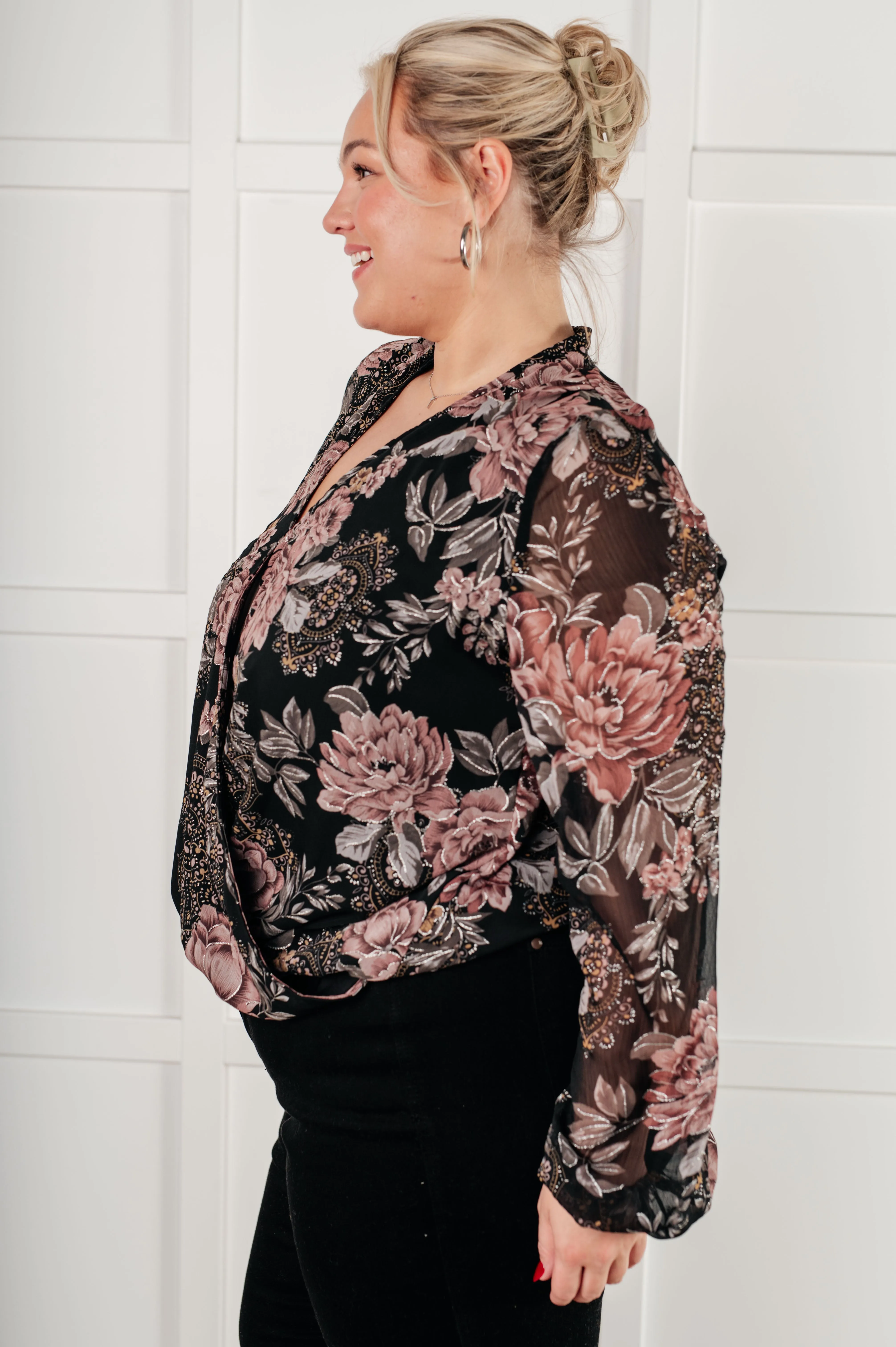 I Wish We Had it All Surplice Floral Blouse sold by Charming Charlie product image thumbnail 5