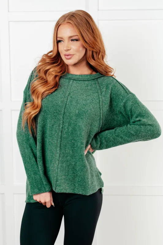 Simple Silhouette Brushed Hacci Sweater in Dark Green sold by Charming Charlie