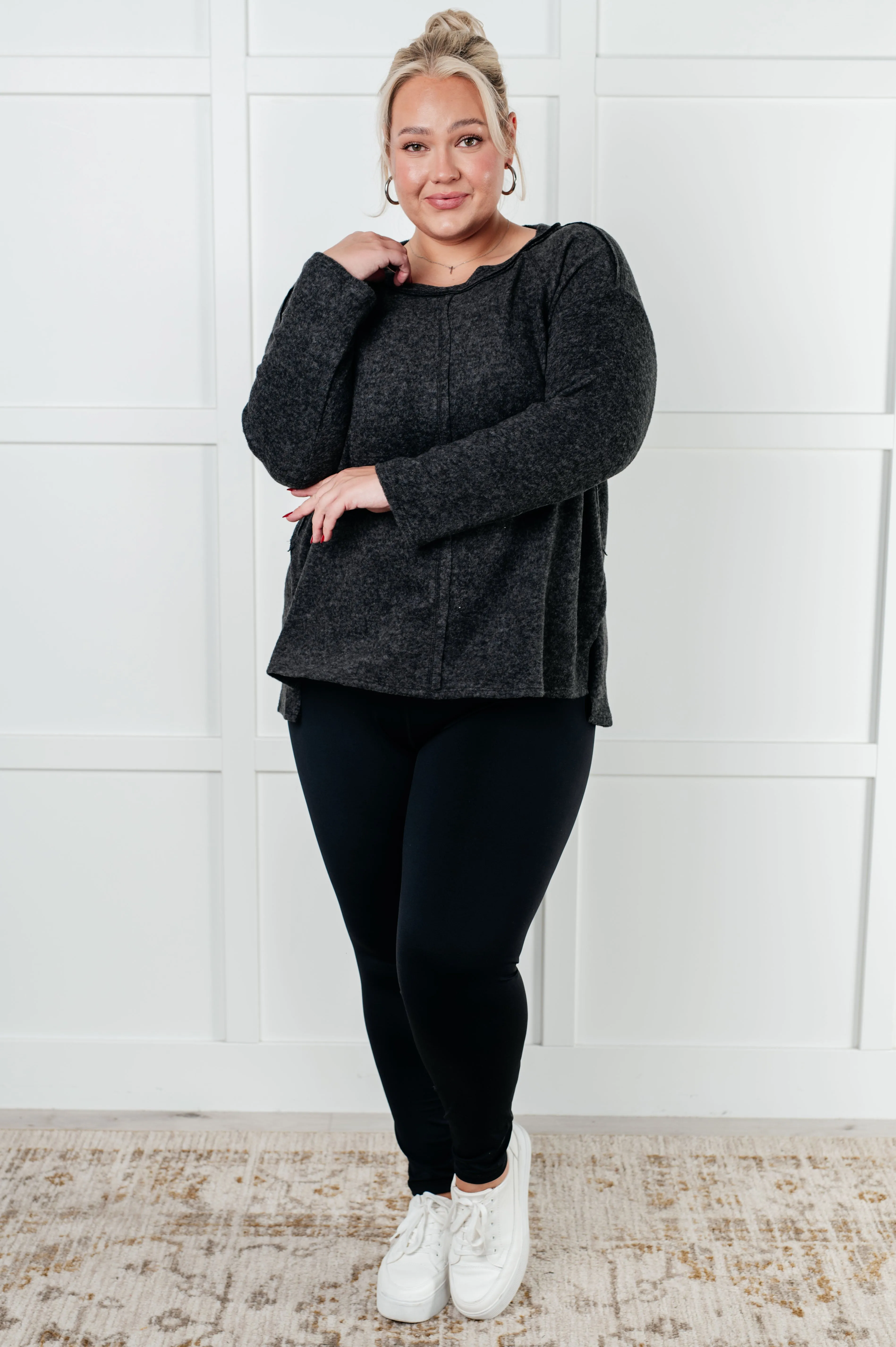 Simple Silhouette Brushed Hacci Sweater in Black sold by Charming Charlie product image thumbnail 3