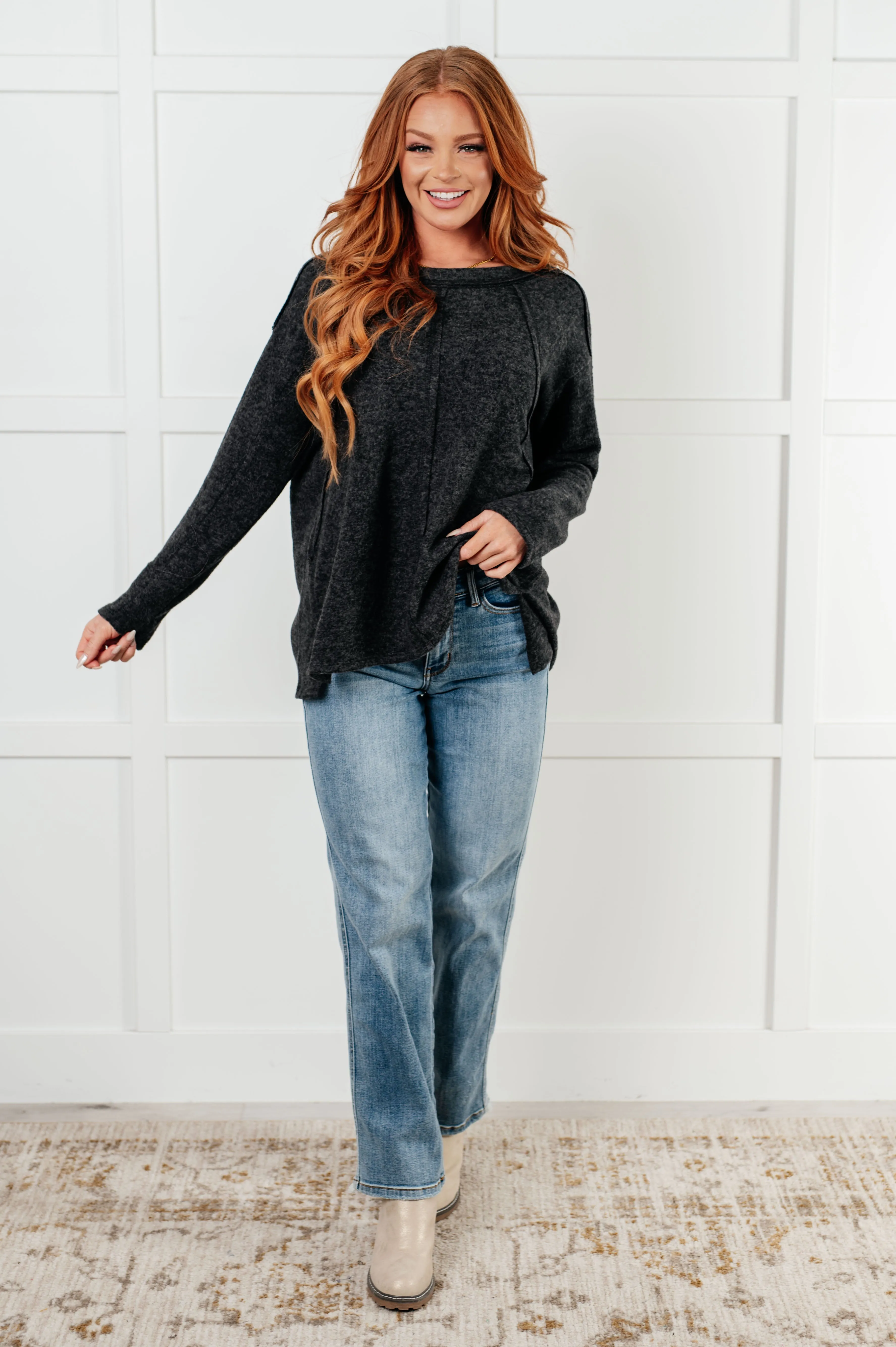 Simple Silhouette Brushed Hacci Sweater in Black sold by Charming Charlie product image thumbnail 4