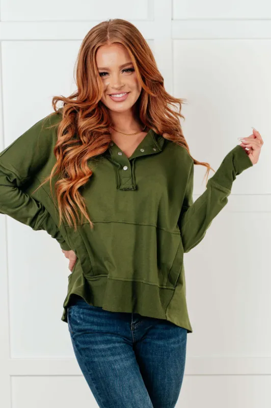 Simple Snug Snap Hooded Pullover sold by Charming Charlie