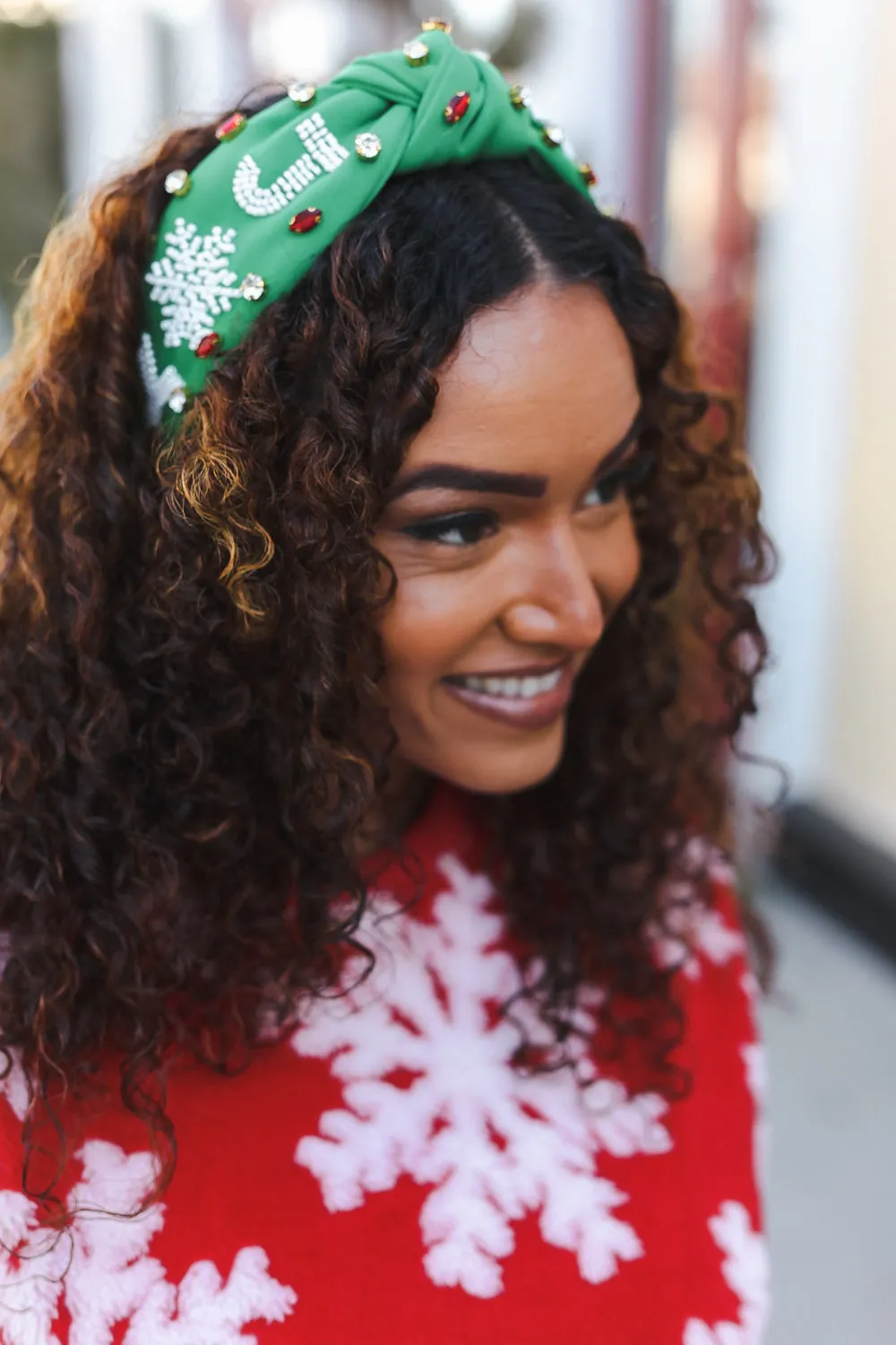 Green Snowflake Jeweled Christmas Top Knot Headband sold by Charming Charlie product image thumbnail 5