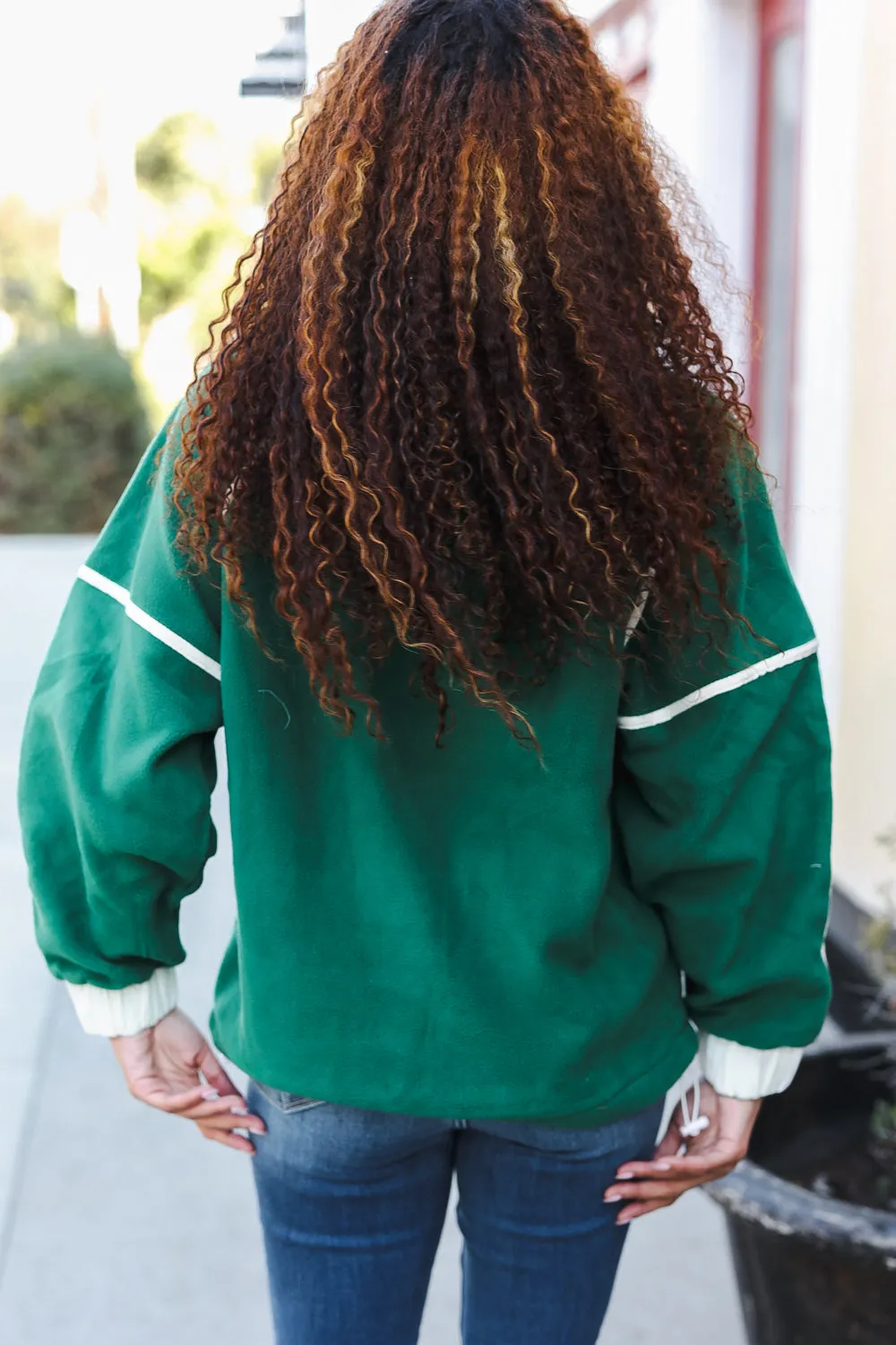 Catch Glances Green Cinched Waist Half Zip Up Fleece Jacket sold by Charming Charlie product image thumbnail 3