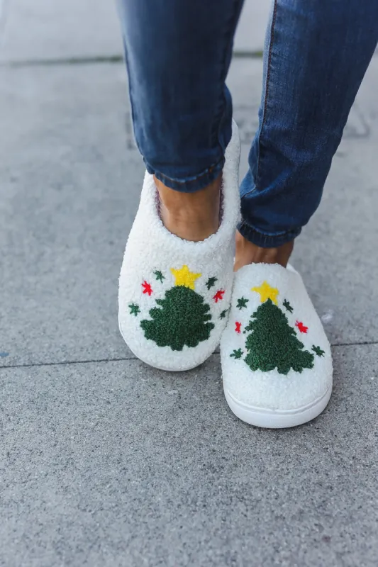 Christmas Tree Print Fleece Slippers sold by Charming Charlie