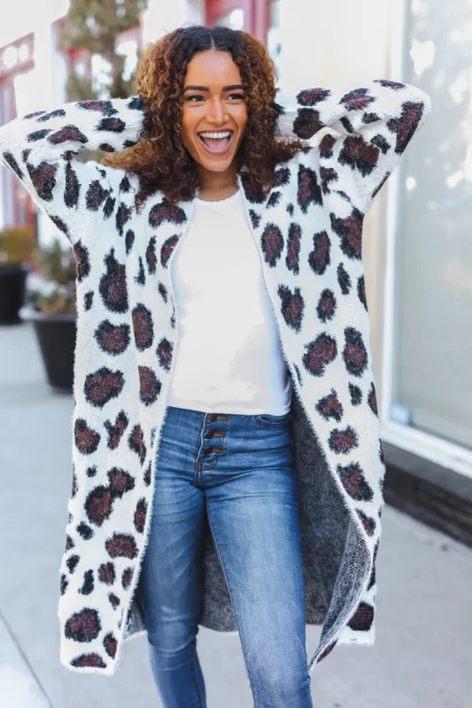 Boldly You Cream Fury Knit Animal Print Open Duster Cardigan sold by Charming Charlie