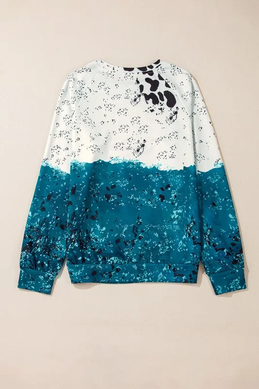 Blue Tie Dye Cow Color Block Pullover Sweatshirt sold by Charming Charlie product image thumbnail 3