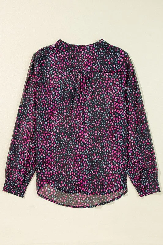 Wine Polka Dot Printed Buttoned Casual Shirt sold by Charming Charlie product image thumbnail 5