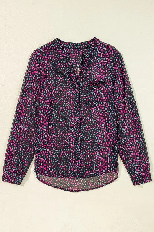 Wine Polka Dot Printed Buttoned Casual Shirt sold by Charming Charlie product image thumbnail 4