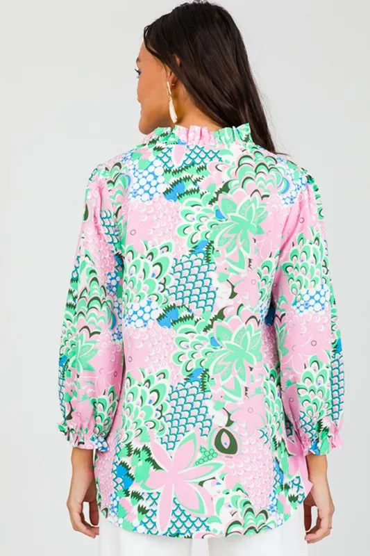 Green Floral Print V Neck Tied Loose Blouse sold by Charming Charlie product image thumbnail 5