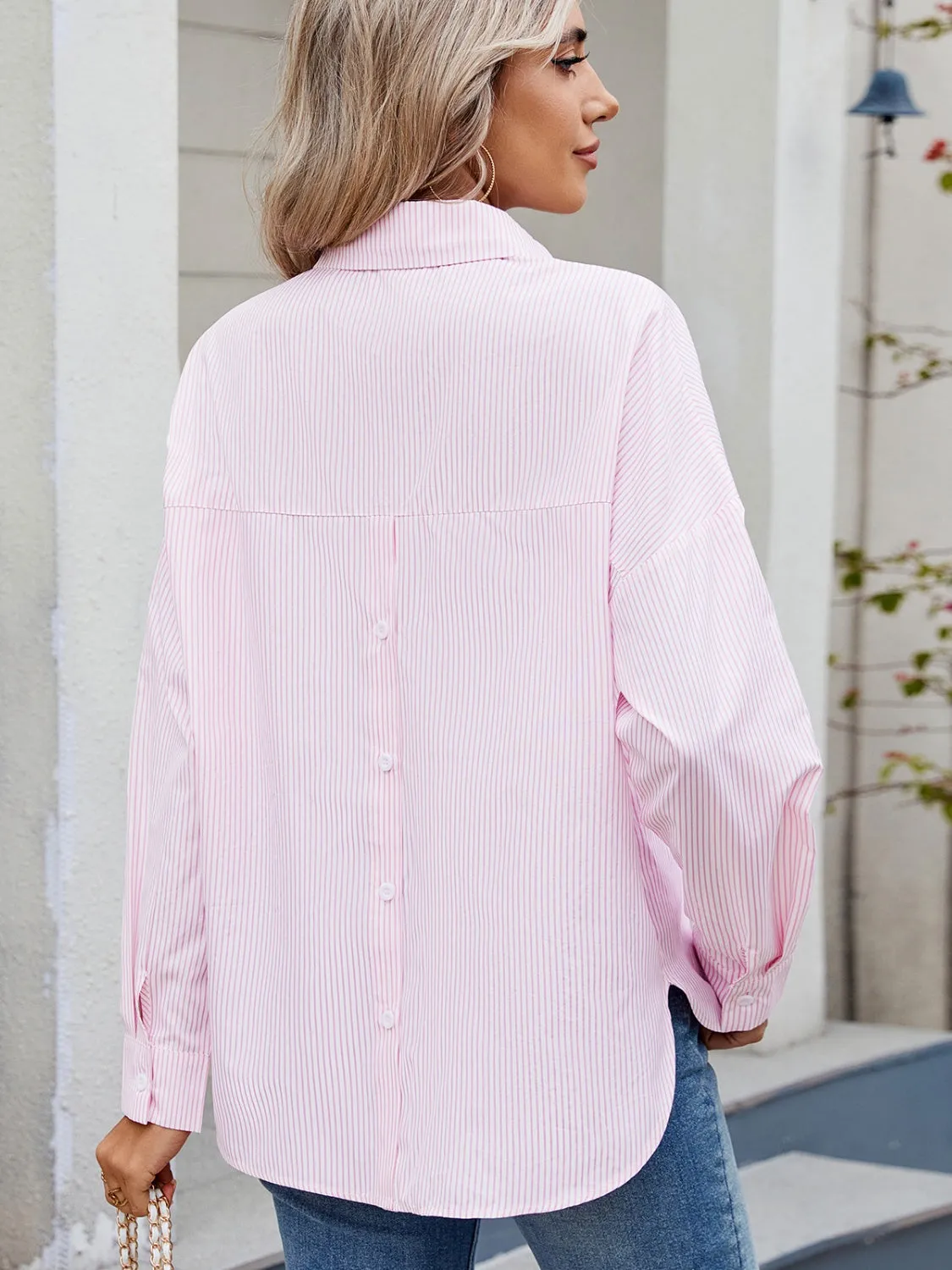 Striped Collared Neck Button Down Long Sleeve Shirt sold by Charming Charlie product image thumbnail 3