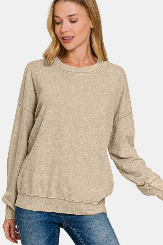 Zenana Washed Round Neck Dropped Shoulder Sweatshirt sold by Charming Charlie product image thumbnail 3