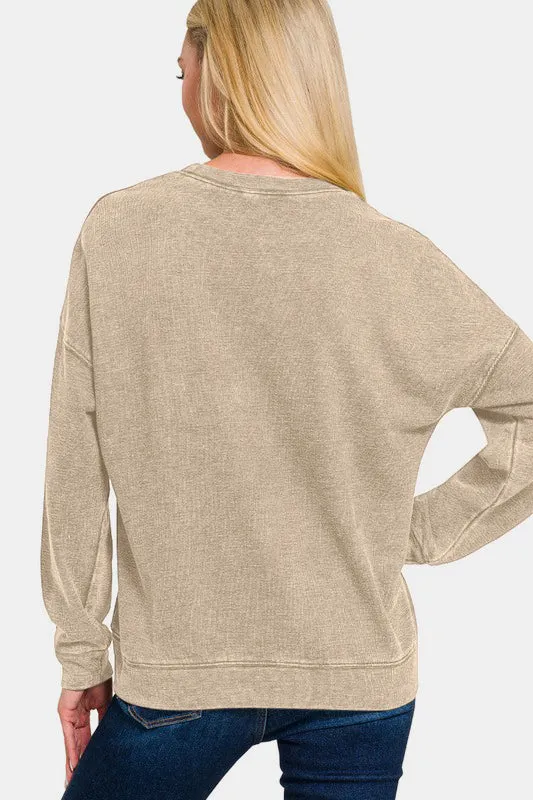 Zenana Washed Round Neck Dropped Shoulder Sweatshirt sold by Charming Charlie product image thumbnail 2