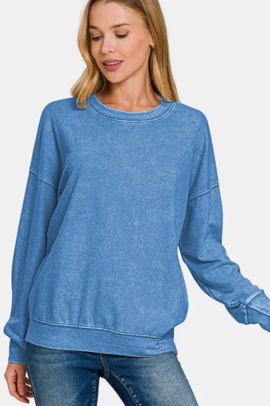 Zenana Washed Round Neck Dropped Shoulder Sweatshirt sold by Charming Charlie product image thumbnail 3