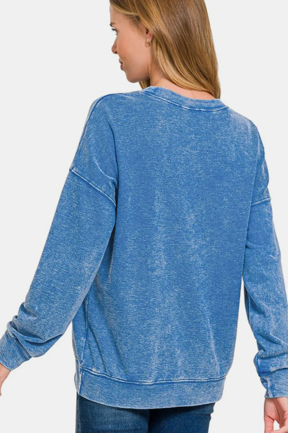 Zenana Washed Round Neck Dropped Shoulder Sweatshirt sold by Charming Charlie product image thumbnail 2