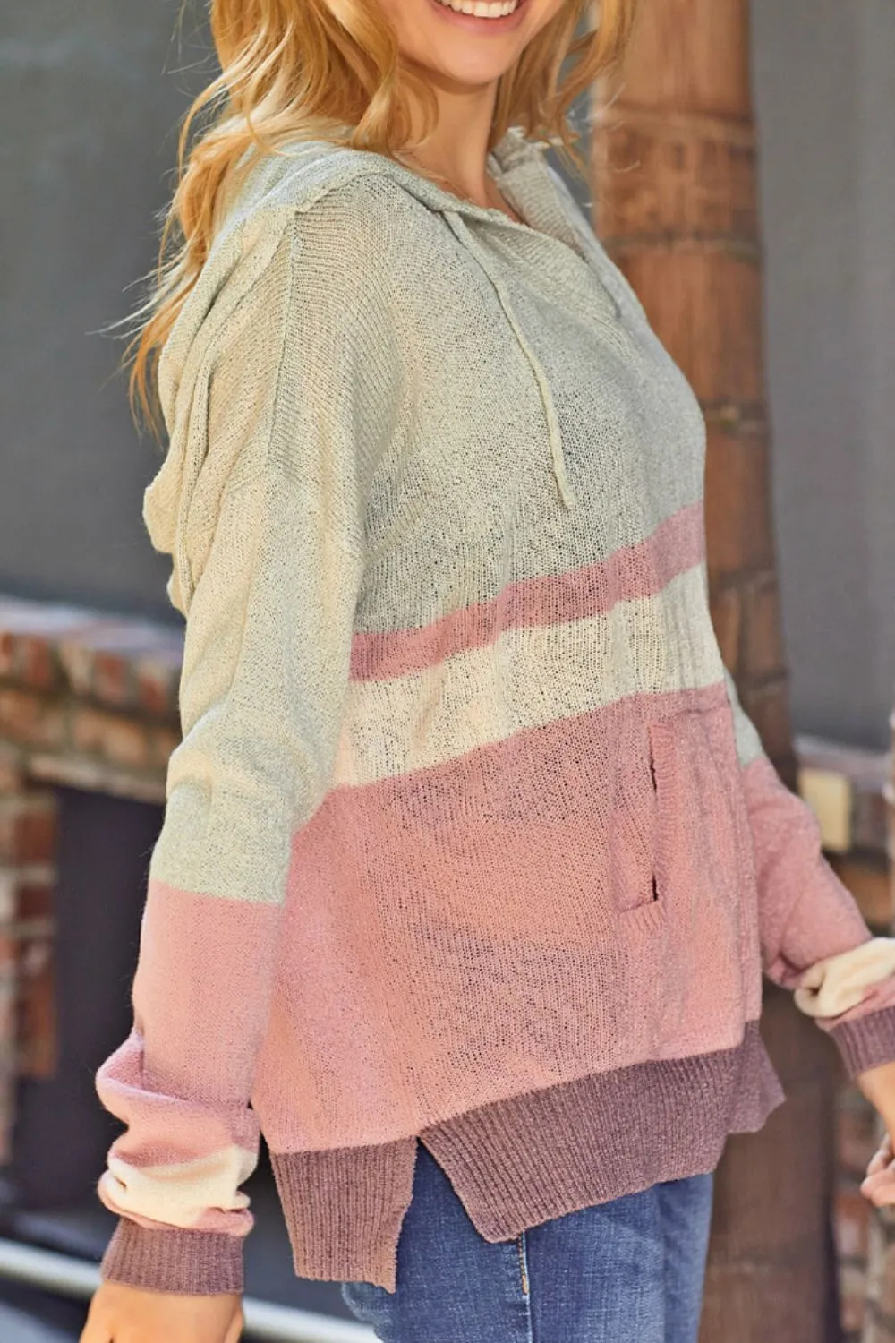 Color Block Long Sleeve Drawstring Hooded Sweater sold by Charming Charlie product image thumbnail 3