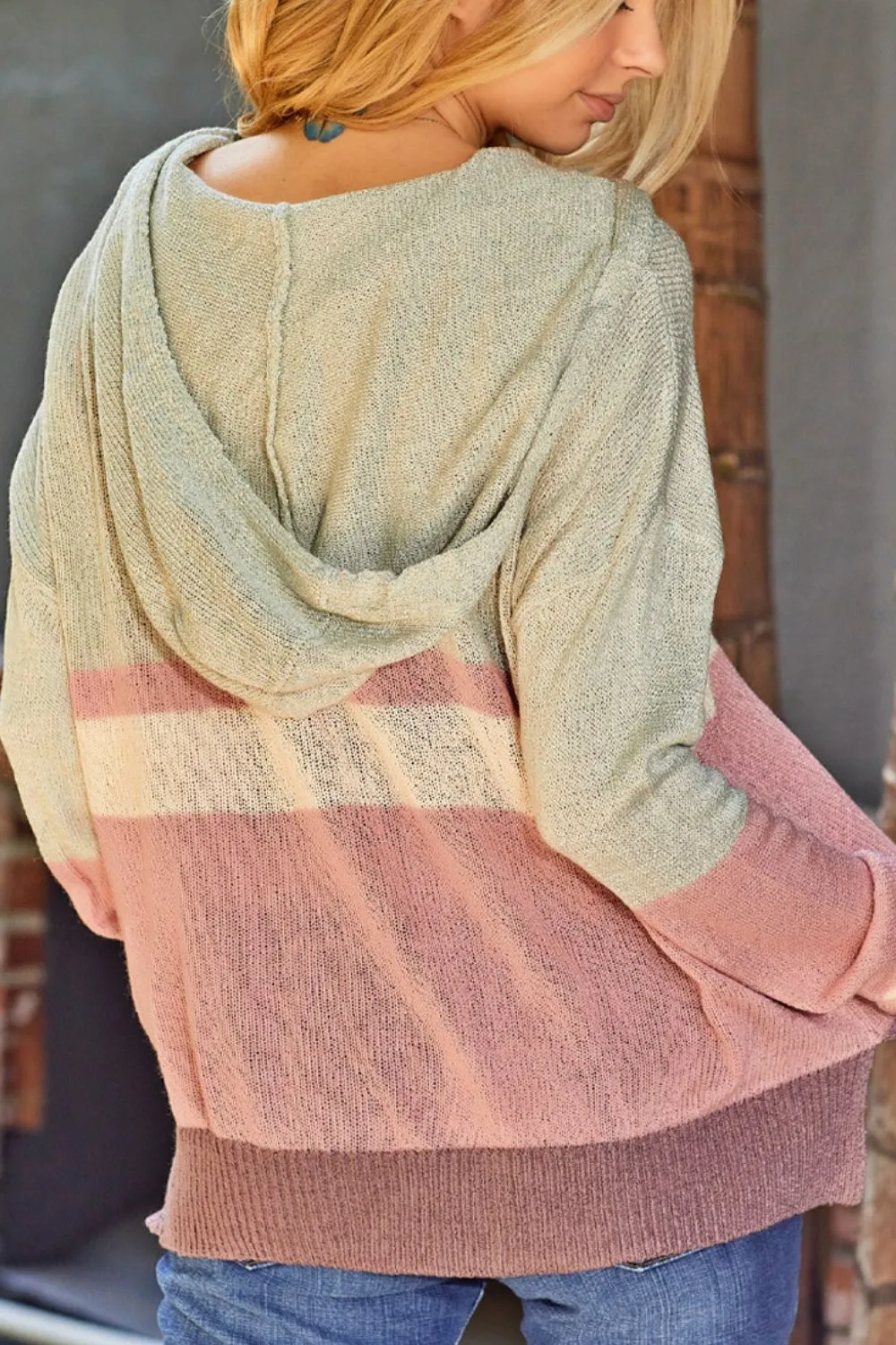 Color Block Long Sleeve Drawstring Hooded Sweater sold by Charming Charlie product image thumbnail 4