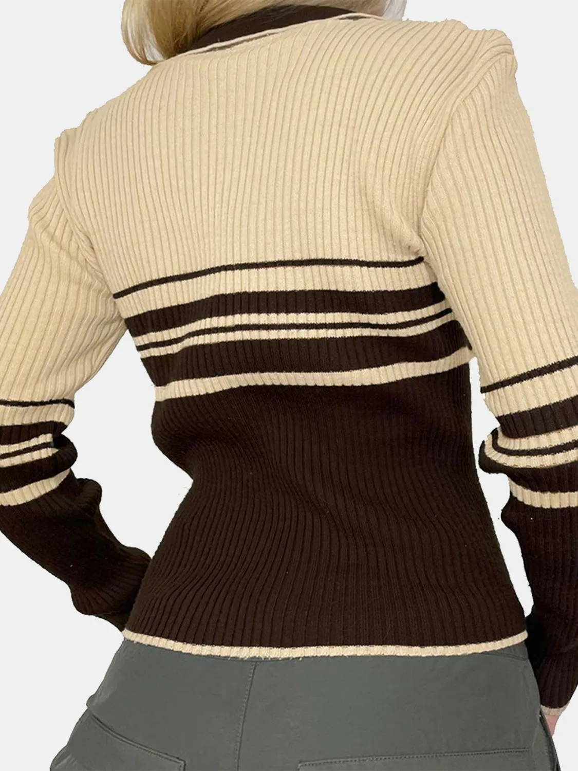 Striped Collared Neck Long Sleeve Knit Top sold by Charming Charlie product image thumbnail 2