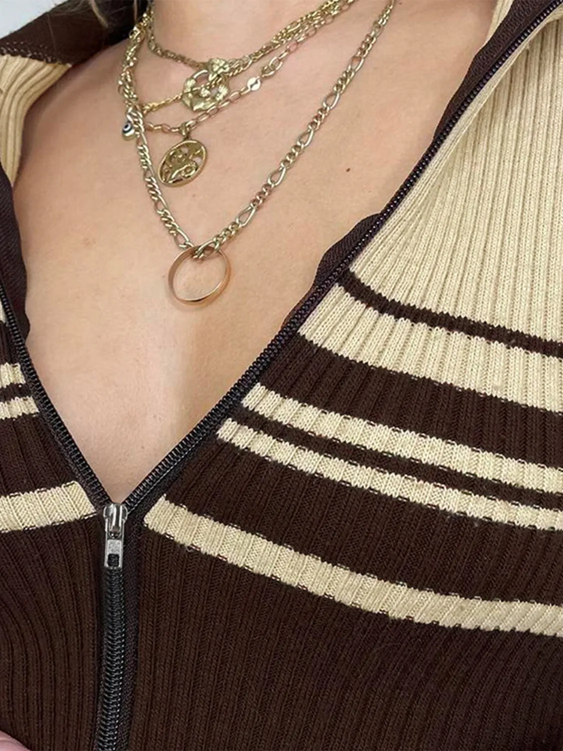 Striped Collared Neck Long Sleeve Knit Top sold by Charming Charlie product image thumbnail 3