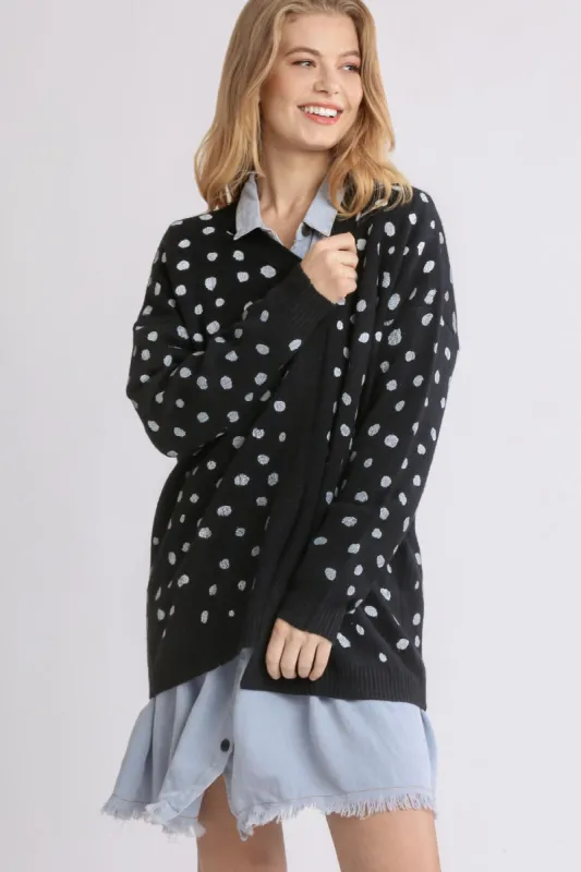 Umgee Polka Dot Open Front Drop Shoulder Cardigan sold by Charming Charlie