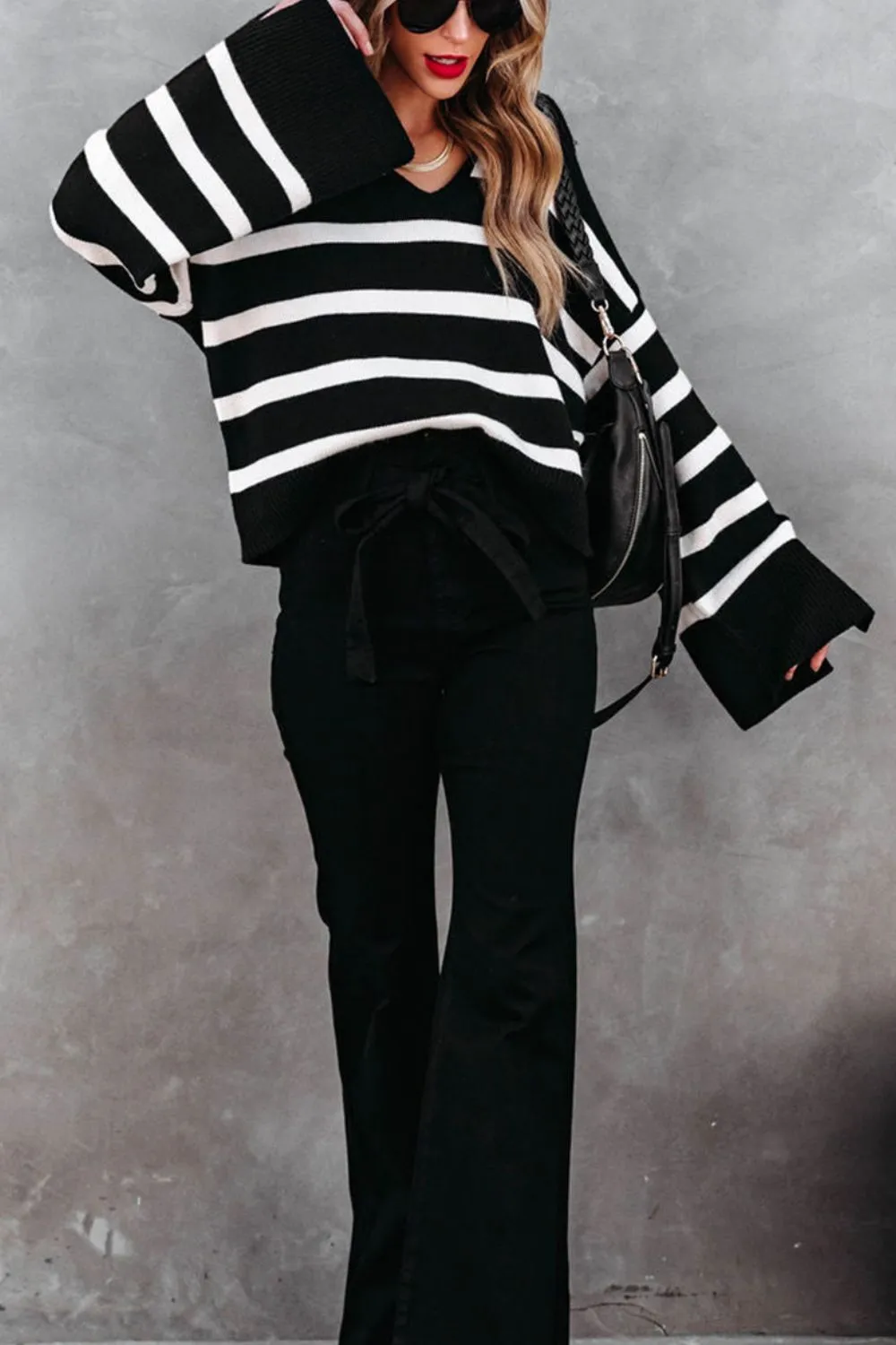 Striped Johnny Collar Long Sleeve Sweater sold by Charming Charlie product image thumbnail 5