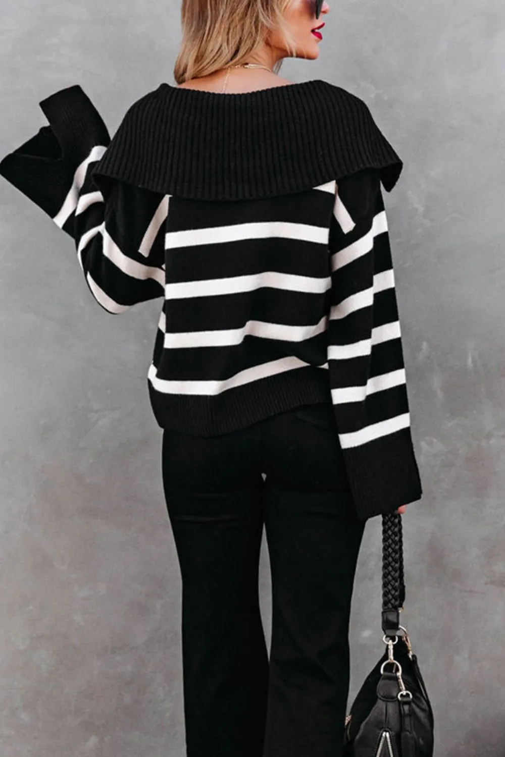 Striped Johnny Collar Long Sleeve Sweater sold by Charming Charlie product image thumbnail 2