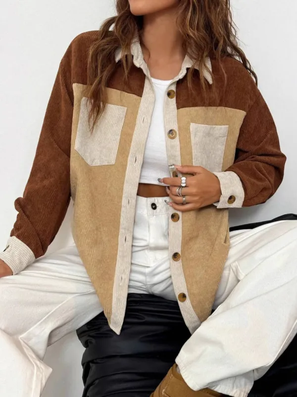 Color Block Collared Neck Long Sleeve Shirt sold by Charming Charlie